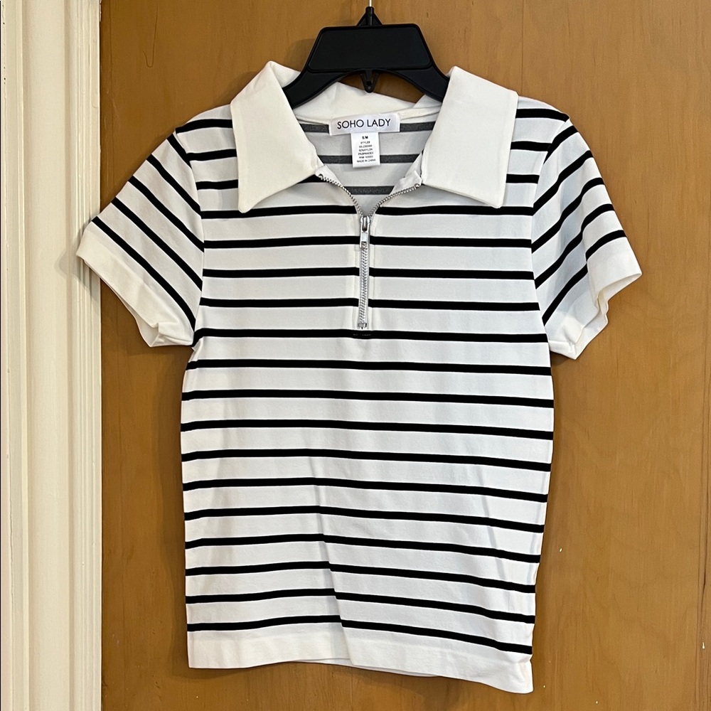 Soho Classic Black and White Striped Polo